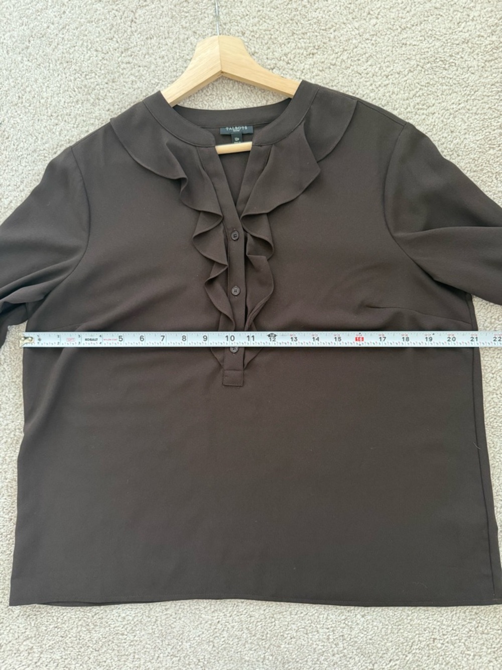 Talbots Brown Ruffle-Front Long-Sleeve Blouse - Picture 3 of 5
